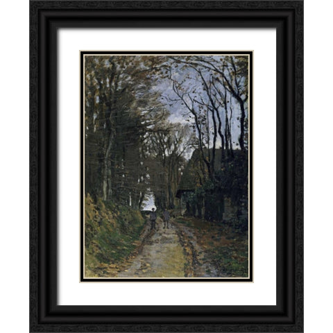 A Normandy Path Black Ornate Wood Framed Art Print with Double Matting by Monet, Claude