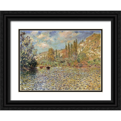 The Seine at Vetheuil Black Ornate Wood Framed Art Print with Double Matting by Monet, Claude