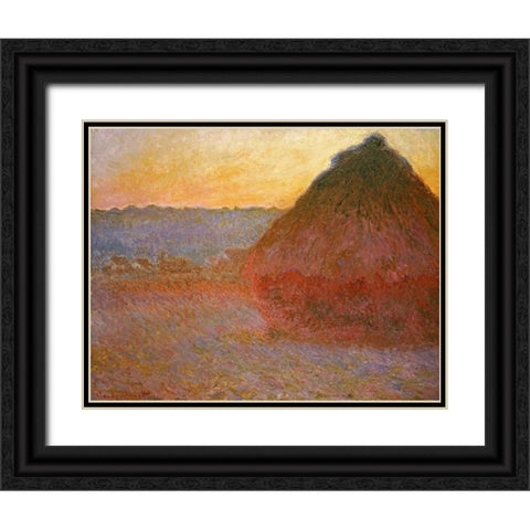 Haystacks, Pink and Blue Impressions Black Ornate Wood Framed Art Print with Double Matting by Monet, Claude