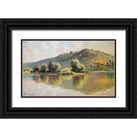 The Seine at Port-Villez Black Ornate Wood Framed Art Print with Double Matting by Monet, Claude