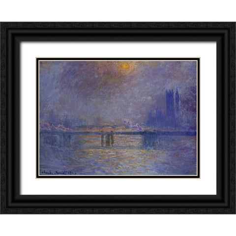 Charing Cross Bridge, The Thames Black Ornate Wood Framed Art Print with Double Matting by Monet, Claude