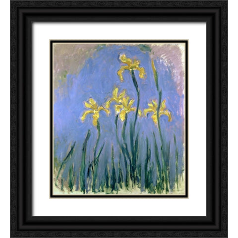 Yellow Irises Black Ornate Wood Framed Art Print with Double Matting by Monet, Claude