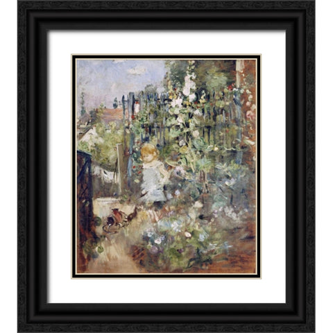 A Child In the Rosebeds Black Ornate Wood Framed Art Print with Double Matting by Morisot, Berthe