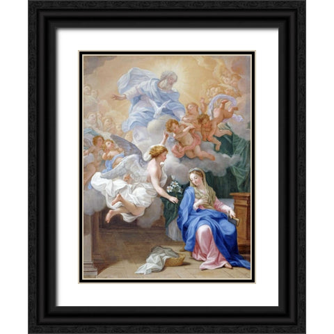 The Annunciation Black Ornate Wood Framed Art Print with Double Matting by Odazzi, Giovanni