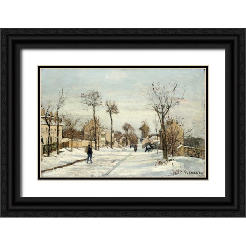 Snowy Road, Louveciennes Black Ornate Wood Framed Art Print with Double Matting by Pissarro, Camille