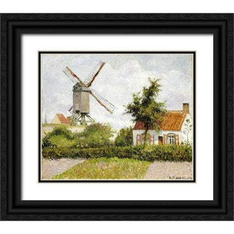Windmill at Knock, Belgium Black Ornate Wood Framed Art Print with Double Matting by Pissarro, Camille