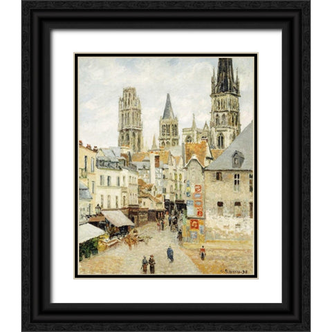 Rue De LEpicerie In Rouen On a Gray Morning Black Ornate Wood Framed Art Print with Double Matting by Pissarro, Camille