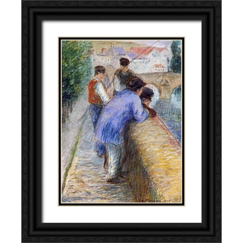 Fishermen Black Ornate Wood Framed Art Print with Double Matting by Pissarro, Camille