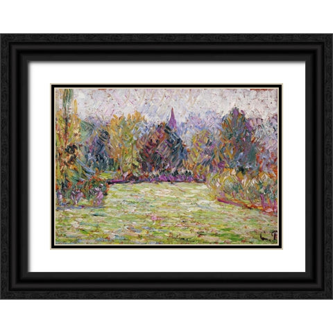 Bazincourt Countryside Black Ornate Wood Framed Art Print with Double Matting by Pissarro, Camille