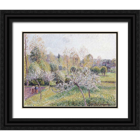 Apple Trees In Blossom, Eragny Black Ornate Wood Framed Art Print with Double Matting by Pissarro, Camille
