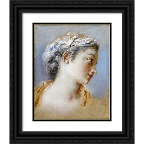 Portrait Study of a Young Girl Black Ornate Wood Framed Art Print with Double Matting by Portail, Jacques Andre