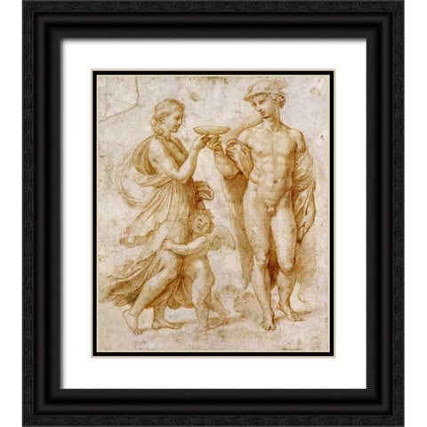 Mercury Offering The Cup of Immortality To Psyche Black Ornate Wood Framed Art Print with Double Matting by Raphael