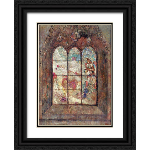 The Stained Glass Window Black Ornate Wood Framed Art Print with Double Matting by Redon, Odilion