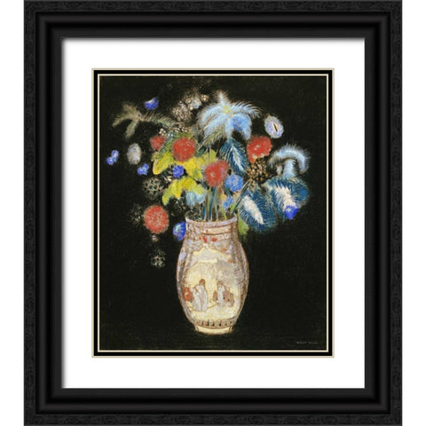 Large Bouquet on a Black Background Black Ornate Wood Framed Art Print with Double Matting by Redon, Odilion