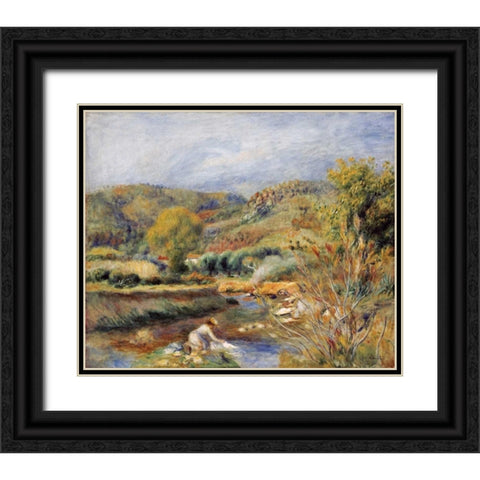 The Washerwoman Black Ornate Wood Framed Art Print with Double Matting by Renoir, Pierre-Auguste