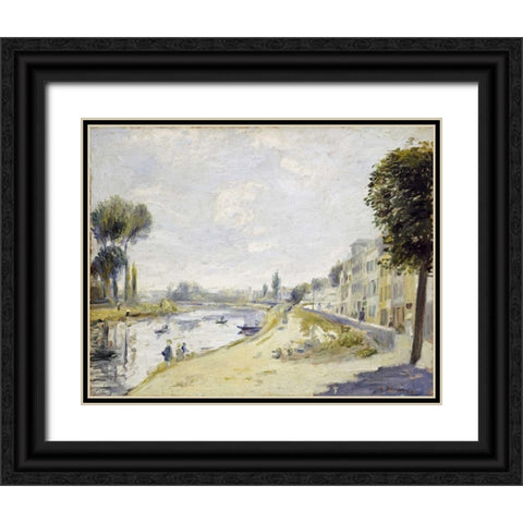 The Banks of the Seine Black Ornate Wood Framed Art Print with Double Matting by Renoir, Pierre-Auguste
