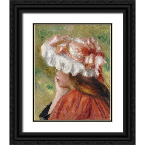 Head of a Young Girl In a Red Hat Black Ornate Wood Framed Art Print with Double Matting by Renoir, Pierre-Auguste
