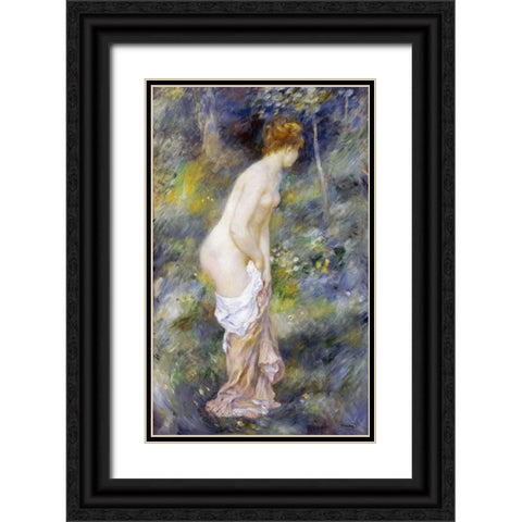 Standing Bather Black Ornate Wood Framed Art Print with Double Matting by Renoir, Pierre-Auguste