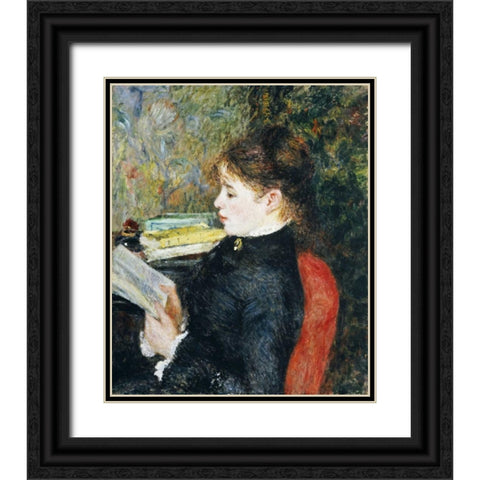 The Reader Black Ornate Wood Framed Art Print with Double Matting by Renoir, Pierre-Auguste