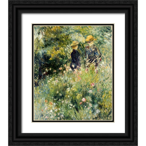 Conversation Dans Une Roseraie Black Ornate Wood Framed Art Print with Double Matting by Renoir, Pierre-Auguste