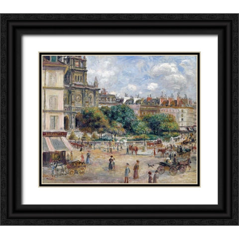 Place De La Trinite Black Ornate Wood Framed Art Print with Double Matting by Renoir, Pierre-Auguste