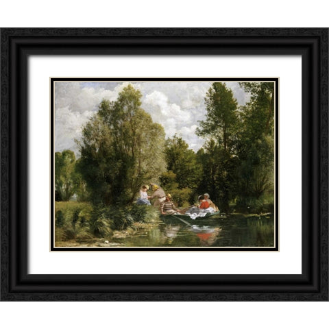 The Pond at Fees Black Ornate Wood Framed Art Print with Double Matting by Renoir, Pierre-Auguste