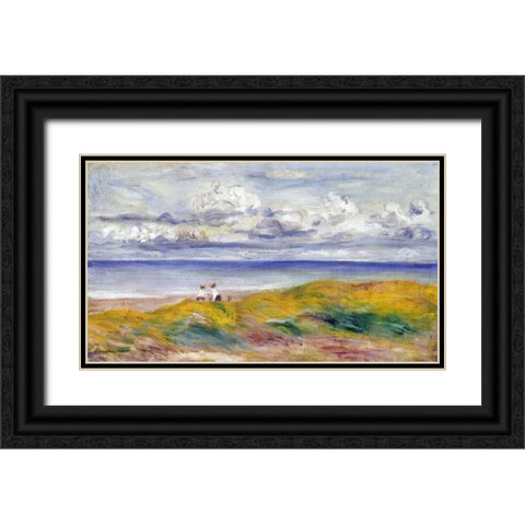 On The Cliffs Black Ornate Wood Framed Art Print with Double Matting by Renoir, Pierre-Auguste