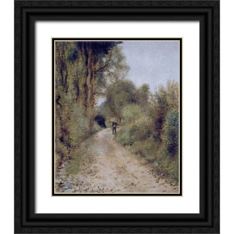 On The Path Black Ornate Wood Framed Art Print with Double Matting by Renoir, Pierre-Auguste