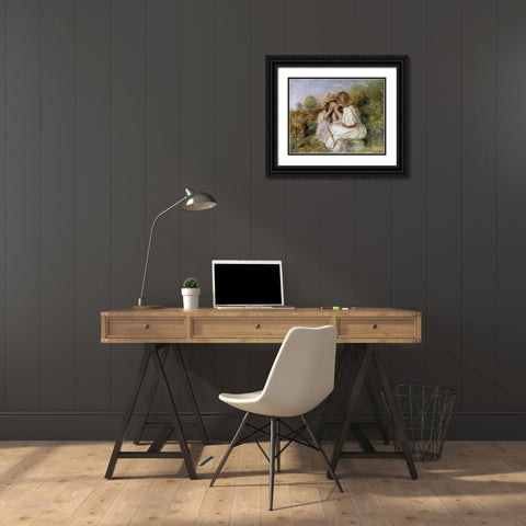 Deux Fillettes Black Ornate Wood Framed Art Print with Double Matting by Renoir, Pierre-Auguste