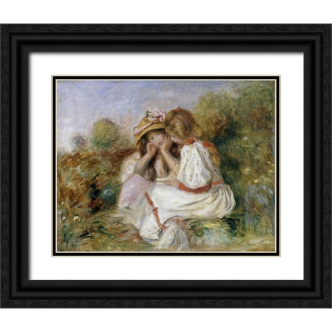 Deux Fillettes Black Ornate Wood Framed Art Print with Double Matting by Renoir, Pierre-Auguste