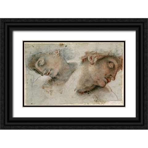 Two Studies of a Head Black Ornate Wood Framed Art Print with Double Matting by Roncalli, Cristofano