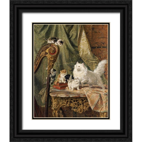 A Musical Interlude Black Ornate Wood Framed Art Print with Double Matting by Ronner-Knip, Henriette
