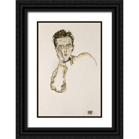 Portrait of The Art Dealer Paul Wengraf Black Ornate Wood Framed Art Print with Double Matting by Schiele, Egon