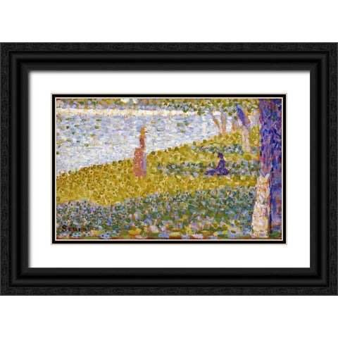 Women On The River Bank Black Ornate Wood Framed Art Print with Double Matting by Seurat, Georges