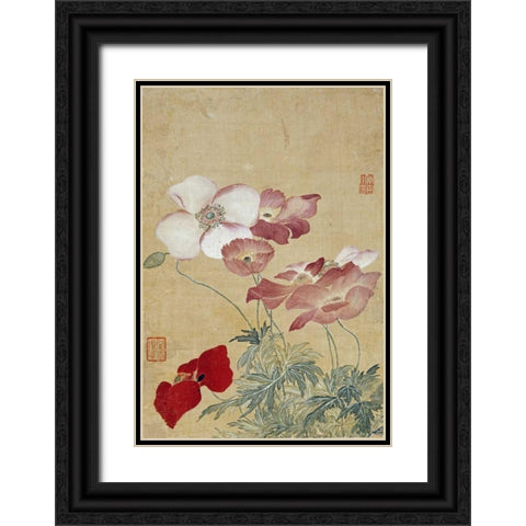Poppies Black Ornate Wood Framed Art Print with Double Matting by Shouping, Yun