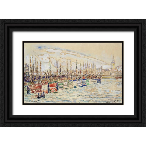 Les Sable DOlonne Black Ornate Wood Framed Art Print with Double Matting by Signac, Paul