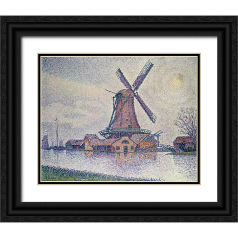 Moulin DEdam Black Ornate Wood Framed Art Print with Double Matting by Signac, Paul