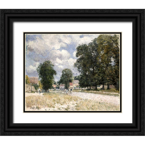The Road To Marly-Le-Roi Black Ornate Wood Framed Art Print with Double Matting by Sisley, Alfred