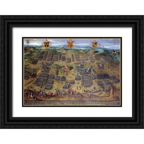 The Battle of Moncontour, 30 October 1569 Black Ornate Wood Framed Art Print with Double Matting by Snellinck, Jan