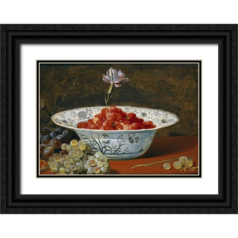 Strawberries With a Carnation Black Ornate Wood Framed Art Print with Double Matting by Snyders, Frans