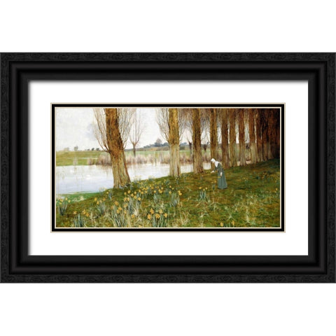 The Amber Vale, a Host of Golden Daffodils Black Ornate Wood Framed Art Print with Double Matting by Sowerby, John George