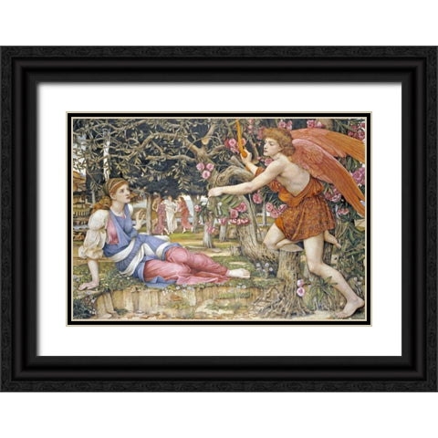 Love and The Maiden Black Ornate Wood Framed Art Print with Double Matting by Stanhope, John Roddam Spencer
