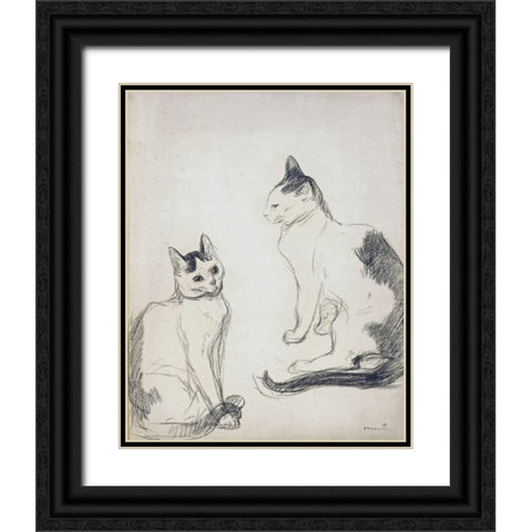 The Two Cats Black Ornate Wood Framed Art Print with Double Matting by Steinlen, Theophile