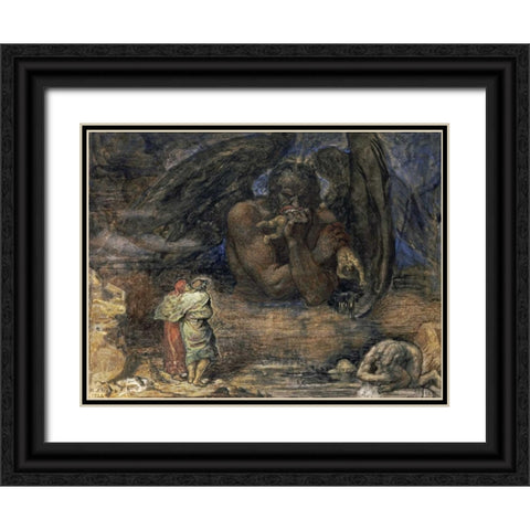 Dante and Virgil Encounter Lucifer In Hell Black Ornate Wood Framed Art Print with Double Matting by Stock, Henry John