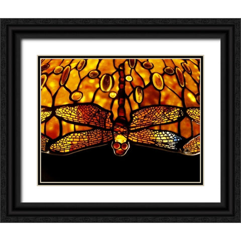 Detail of An Important Dichroic Dragonfly Black Ornate Wood Framed Art Print with Double Matting by Tiffany Studios
