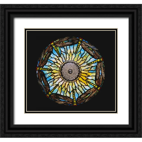 A Detail From a Rare Dragonfly Black Ornate Wood Framed Art Print with Double Matting by Tiffany Studios