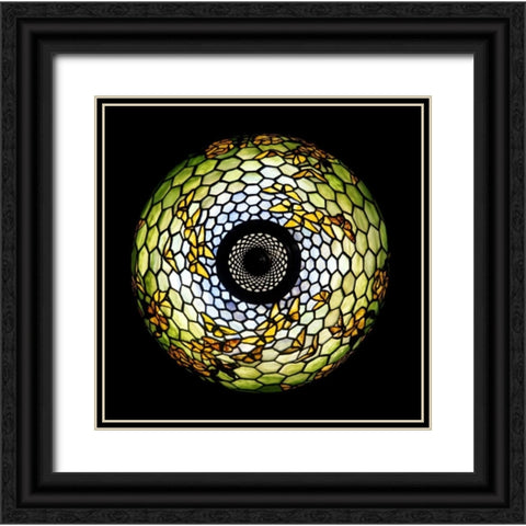 Overhead Detail of a Butterfly Black Ornate Wood Framed Art Print with Double Matting by Tiffany Studios