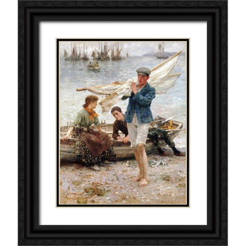 Return From Fishing Black Ornate Wood Framed Art Print with Double Matting by Tuke, Henry Scott