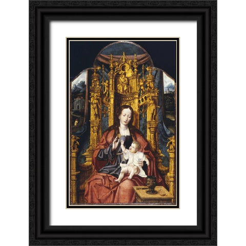 The Virgin and Child Enthroned Black Ornate Wood Framed Art Print with Double Matting by Van Cleve, Joos