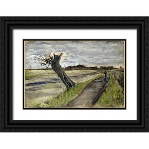 Pollard Willow Black Ornate Wood Framed Art Print with Double Matting by Van Gogh, Vincent